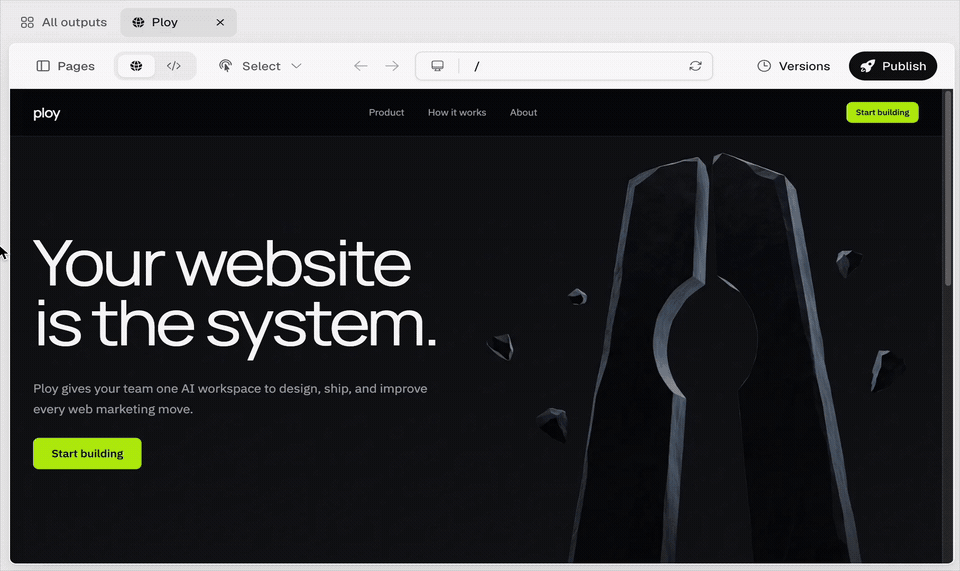 Editing text directly on a site preview in Ploy.